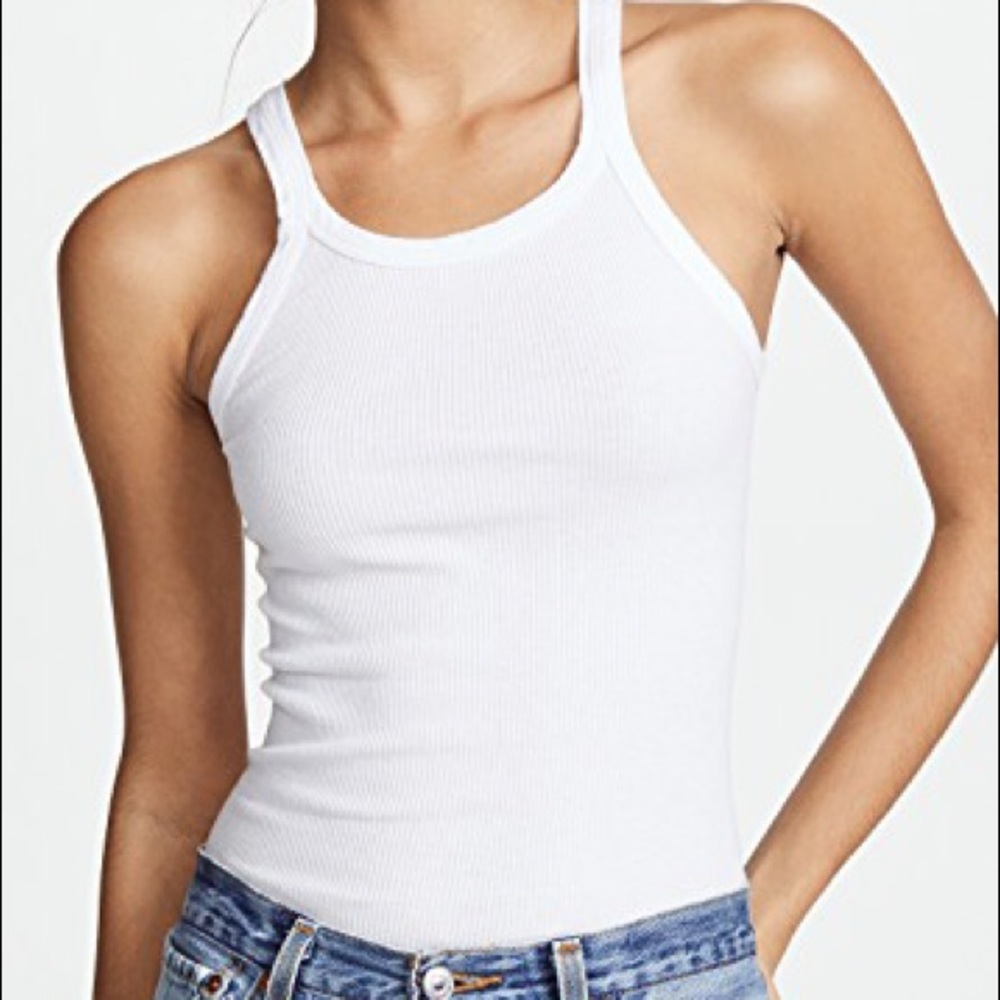 Re/Done white ribbed tank top